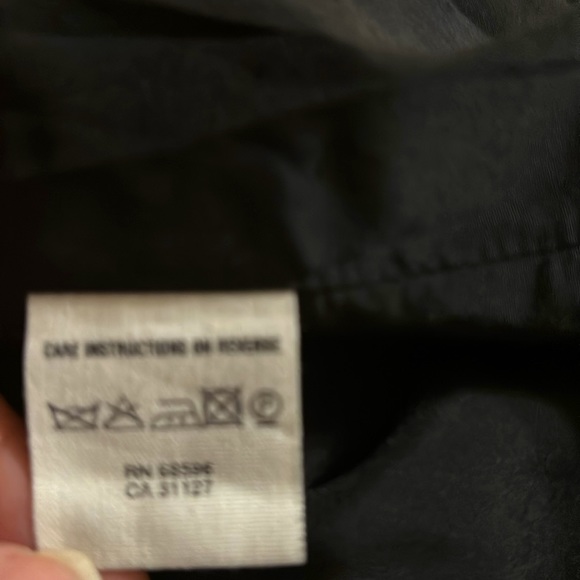 DKNY long wool coat with tan trimmed buttonholes, pockets and collar - Picture 7 of 9